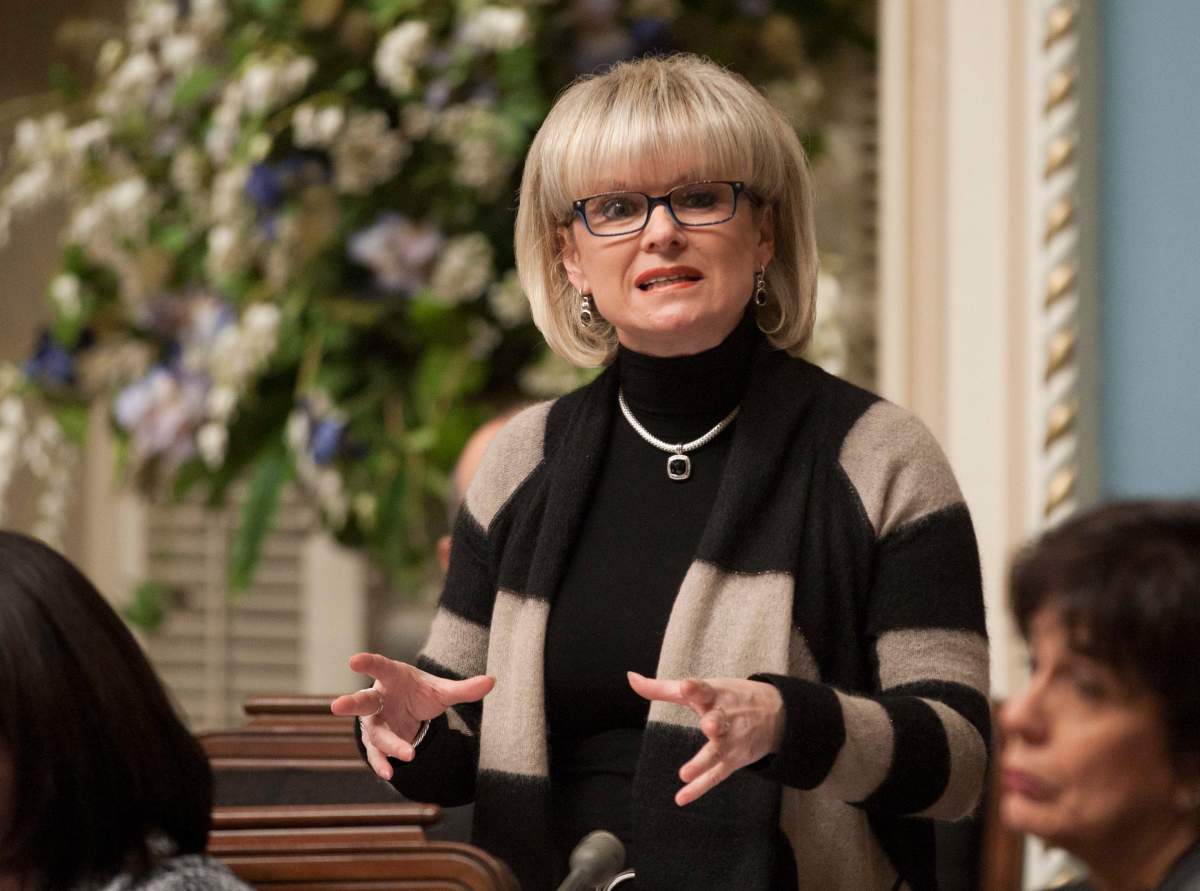 Julie Boulet respnds to questions at the legislature in Quebec City. 