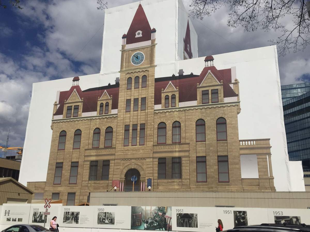 The renovation work on Calgary's historic city hall is covered in mystery. May 8, 2018.