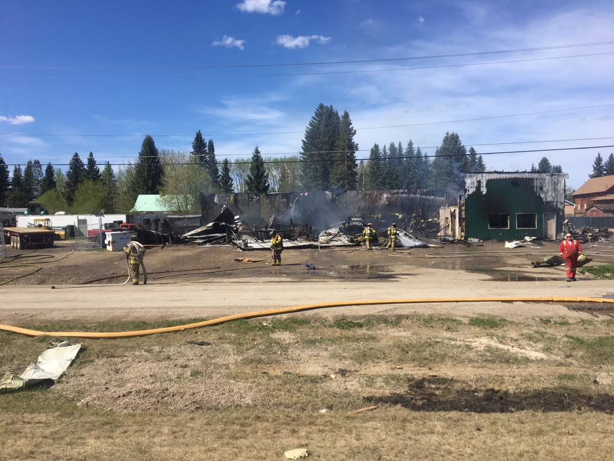 RCMP photo of the damage from the Edson tire shop fire, May 12, 2018.
