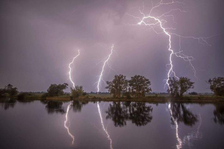 In this May 27, 2018 photo thunderbolts are reflected near Premnitz, eastern Germany. 