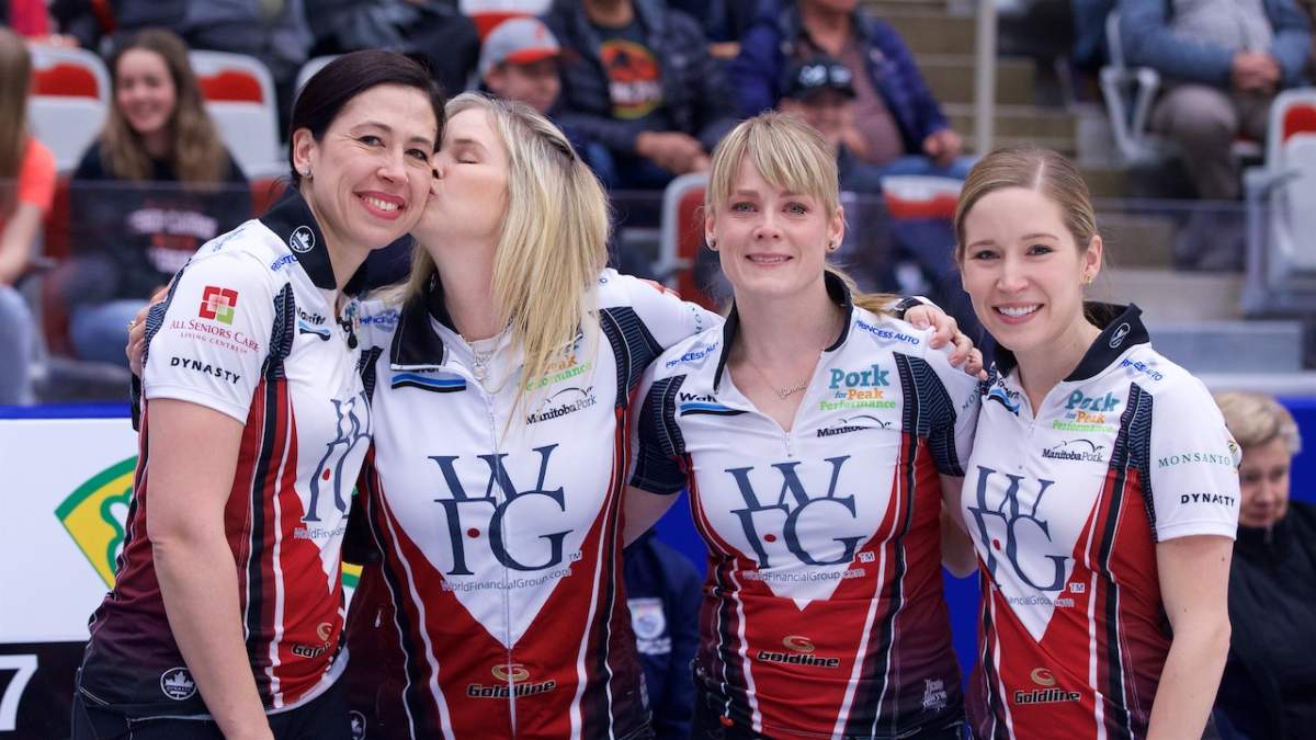 (r-l) Jill Officer, Jennifer Jones, Dawn McEwen and Kaitlyn Lawes, taken at the Grand Slam of Curling in Calgary in April.