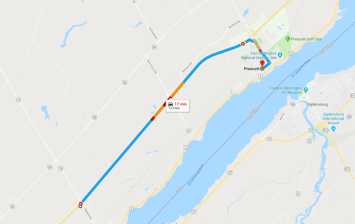 Google Maps shows where Hwy. 401 is blocked after a major collision on Thursday involving several trucks. At least one person has died.
