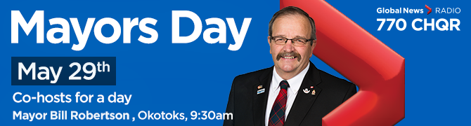 Okotoks Mayor Bill Robertson co-hosts with Danielle Smith at 9:30a.m. on Mayors Day.