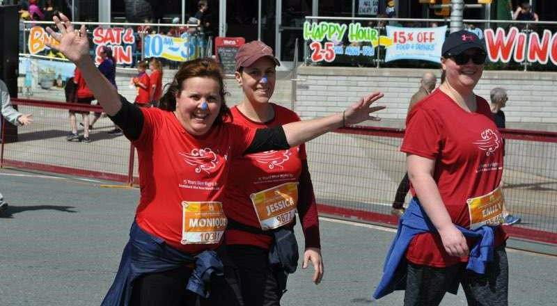 Monique Pelletier and Jessica LeBlanc competing in the  Blue Nose Marathon.