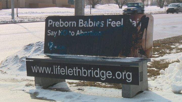 The bus bench with the anti-abortion ad was vandalized in March.