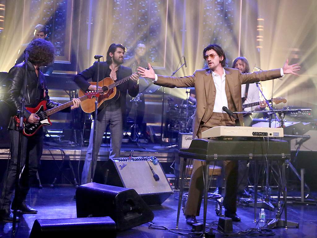 Nick O'Malley, Alex Turner, Matt Helders and Jamie Cook of the Arctic Monkeys perform 'Four Out of Five' on May 10, 2018 on 'Jimmy Fallon.'.