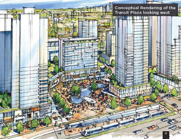A conceptual rendering of the Transit Plaza for the Bonnie Doon redevelopment plan.