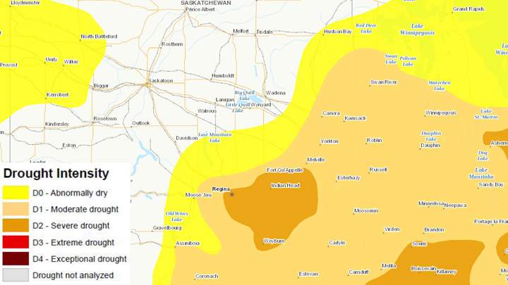 April 30, 2018 Canadian Drought Monitor report for Saskatchewan.