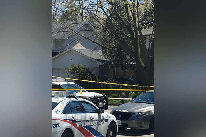 Police are responding after a car crashed  on  Longfield Road in Etobicoke on May 7.