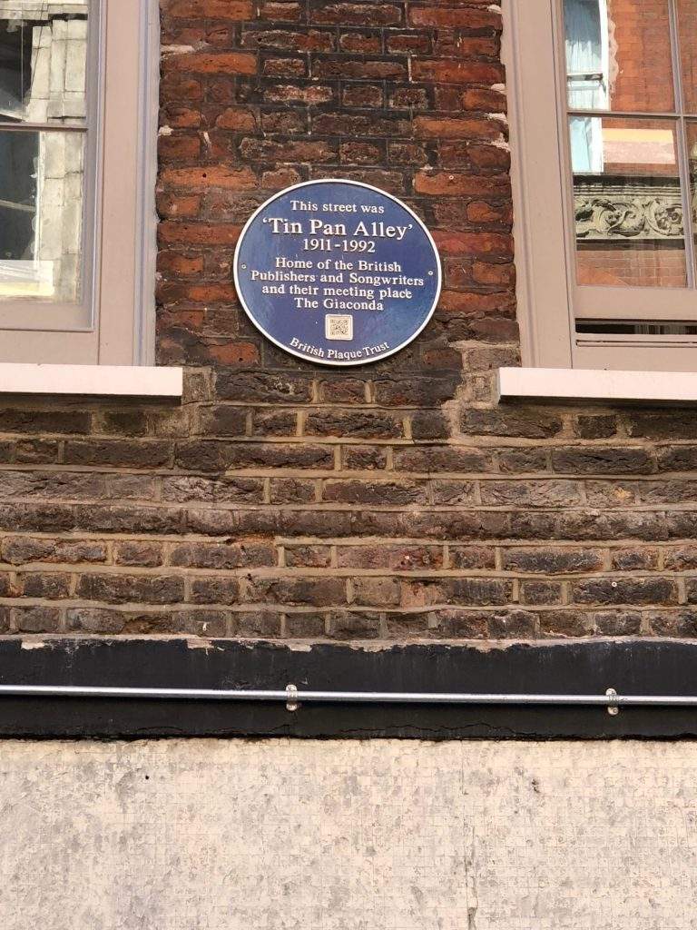 Denmark Street, the headquarters of many music shops, recording studios and publishing offices.