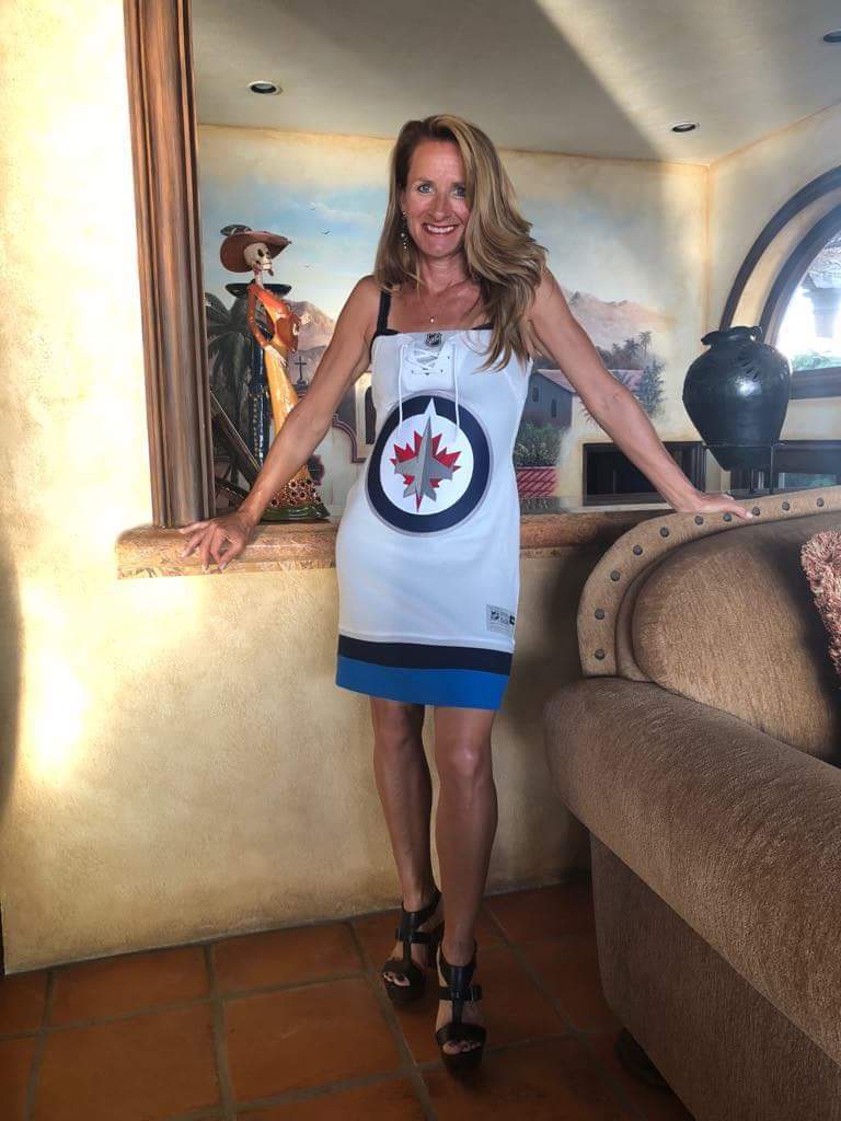 Pam Herda and her boyfriend flew in from Cabo San Lucas to watch the Jets play in Las Vegas.
