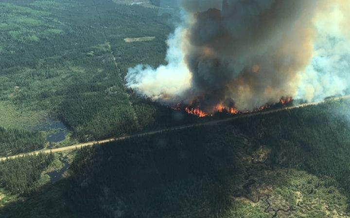 An aerial photo of a wildfire burning near Janvier, Alta. Taken at about 4:30 p.m. on May 23.