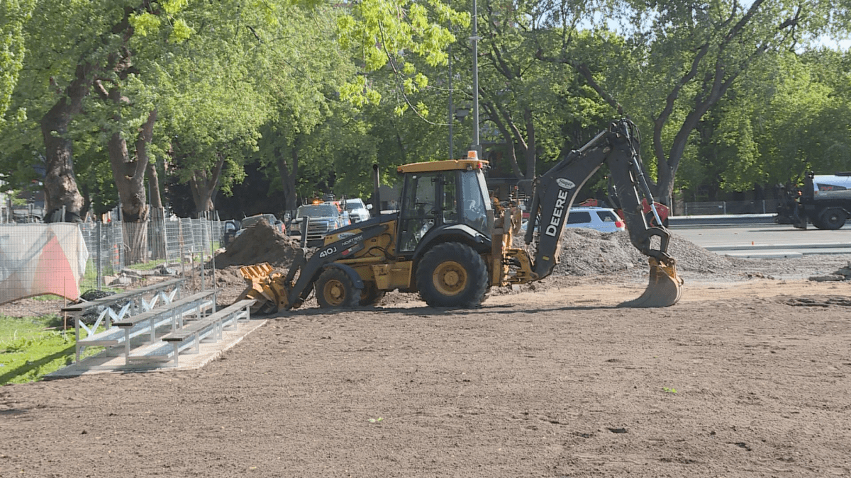 Jeanne Mance Park softball fiend has been demolished.  (Global News).