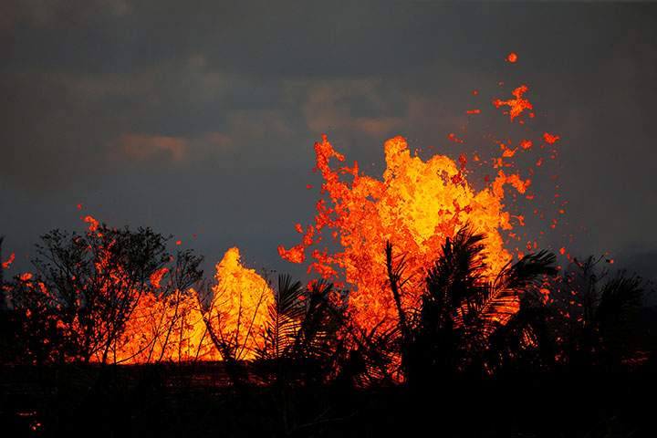 Lava gushes from a fissure eruption of the Kilauea Volcano in the Leilani Estates near Pahoa, Hawaii, U.S., May 23, 2018.