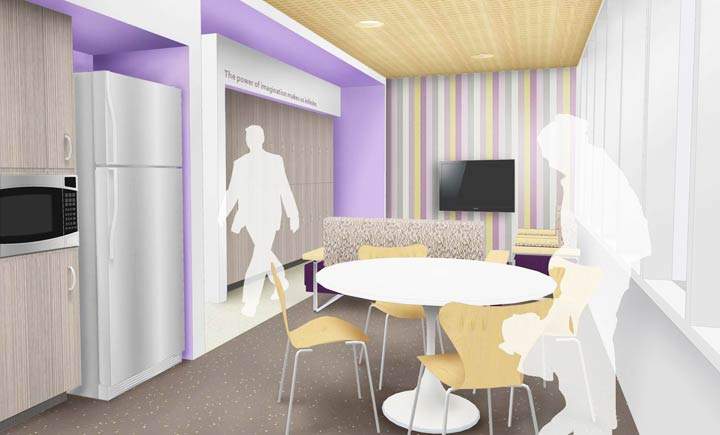 An artist’s rendering of what the family room in the NICU will look like once completed.