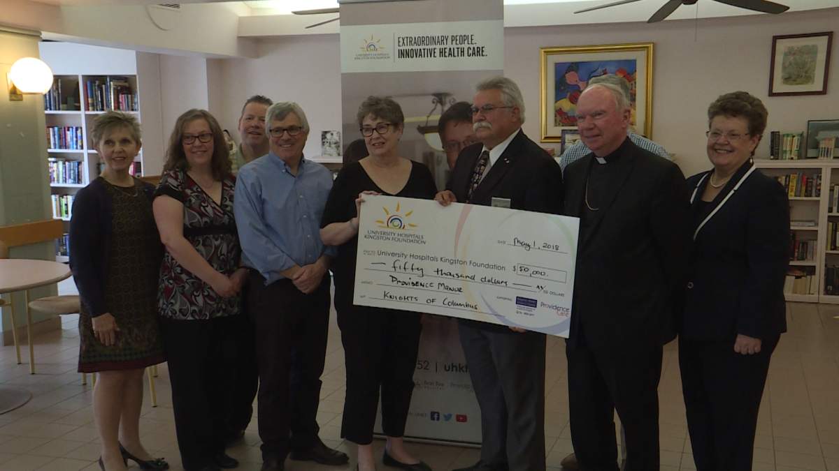 Knights of Columbus present a $50,000 cheque to Providence Care on Tuesday May 1.