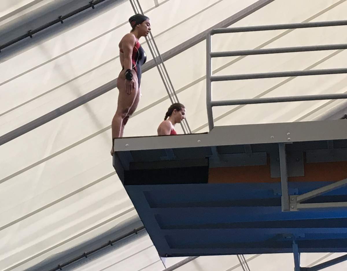 Meaghan Benfeito and Caeli McKay practicing for this week’s Canada Cup FINA Diving Grand Prix at Repsol Sports Centre in Calgary. May 9th, 2018.