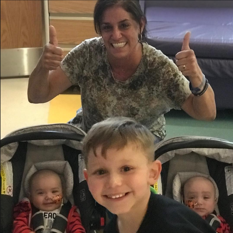 Michael’s grandmother and her grandsons following the bone-marrow transplant.