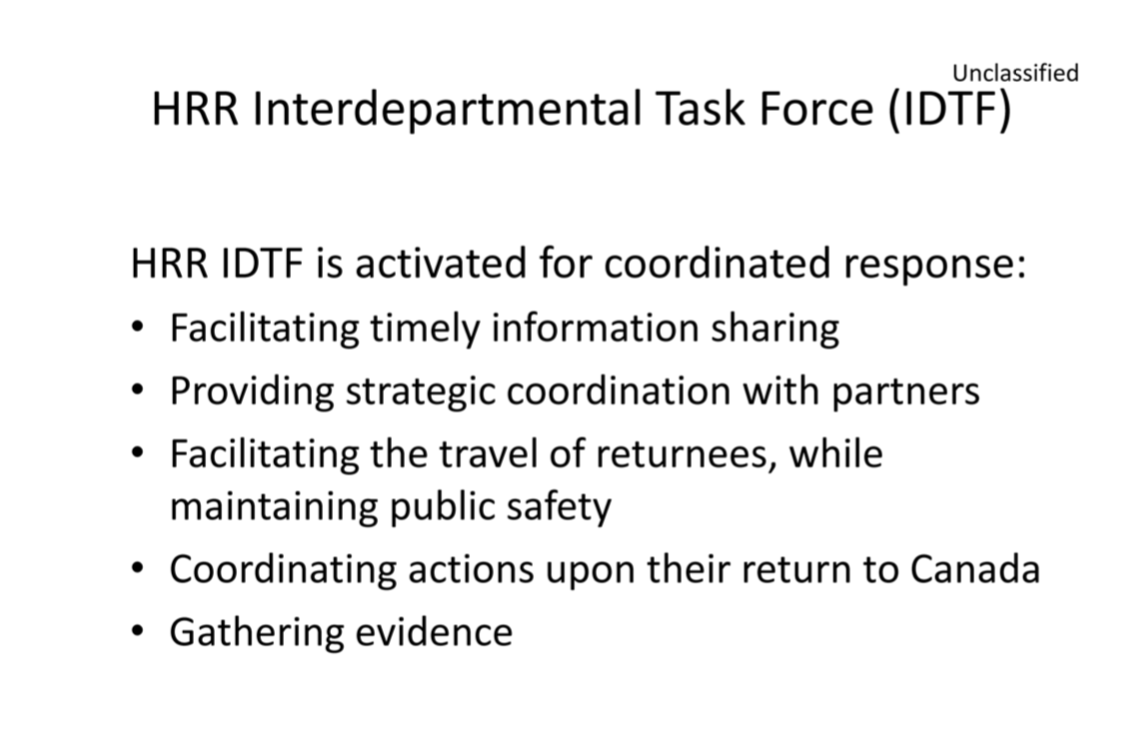 A document obtained by Global News shows the government has formed an interdepartmental task force to manage the return of foreign fighters.