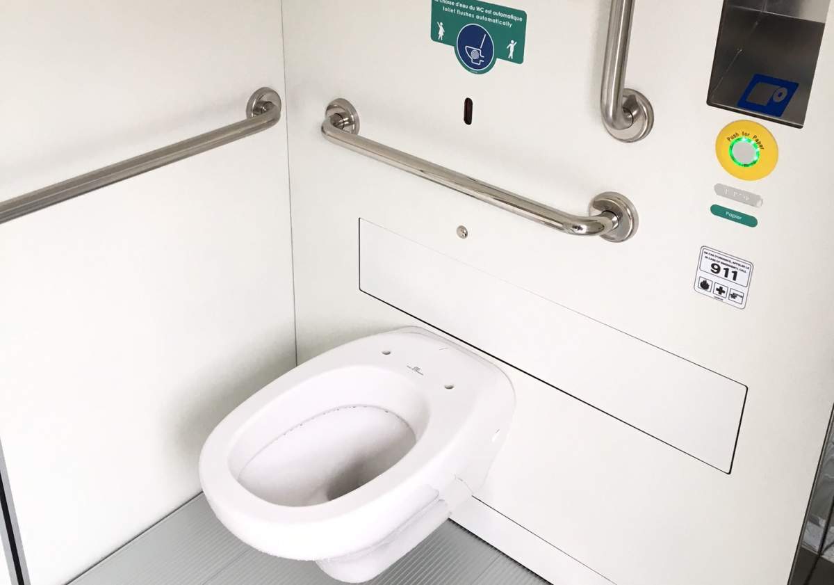 The interior of a self-cleaning toilet in Montreal, May 15, 2018.