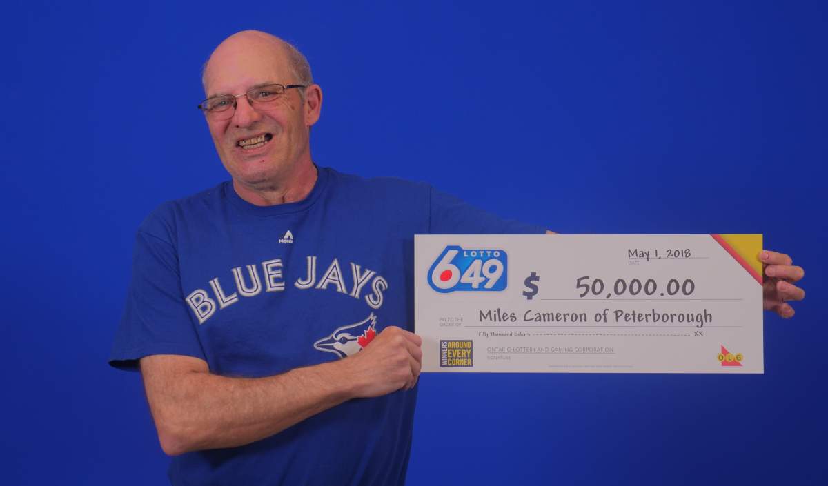 Miles Cameron of Peterborough won $50,000 in the Lotto 6/49 draw on April 28.