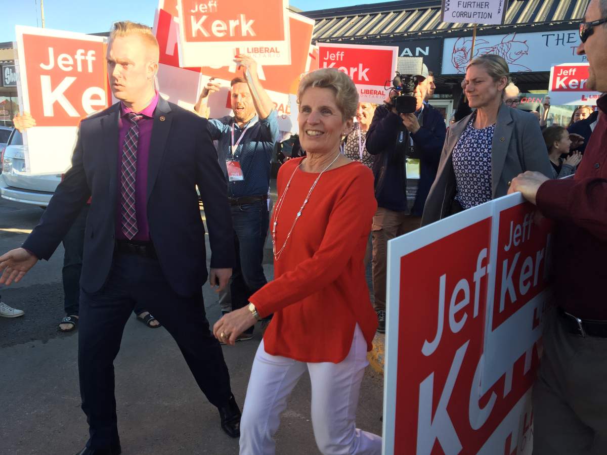 Wynne outside of a campaign event in Barrie.