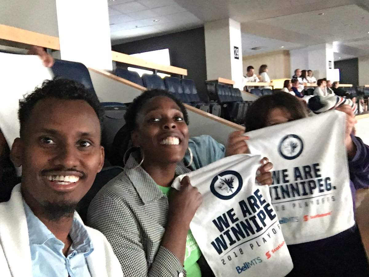 Samatar declared the exact moment he felt like a true Winnipegger during the Jet's viewing party at Bell MTS Place, Thursday night.