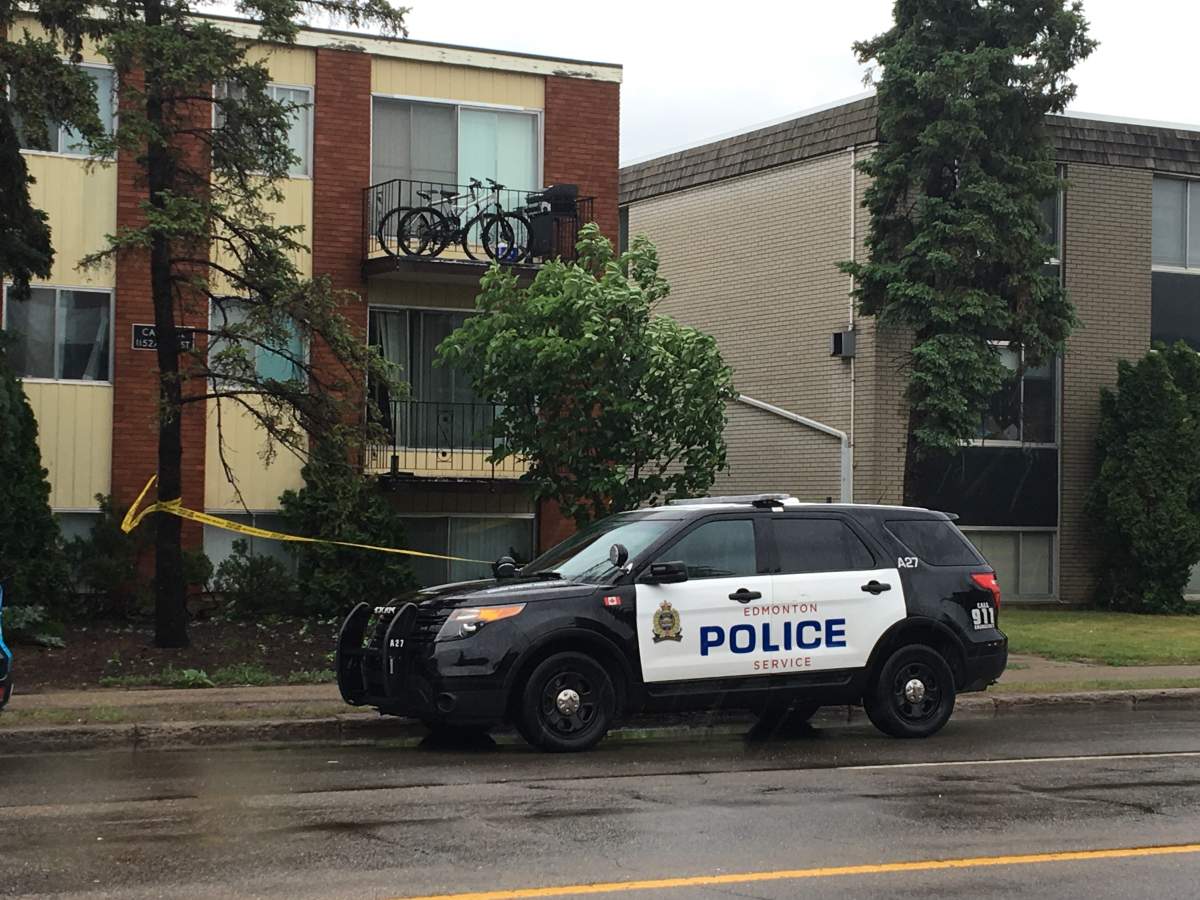 Edmonton police investigate a death in apartment suite near 115 Avenue and 124 Street, Monday, June 11, 2018.