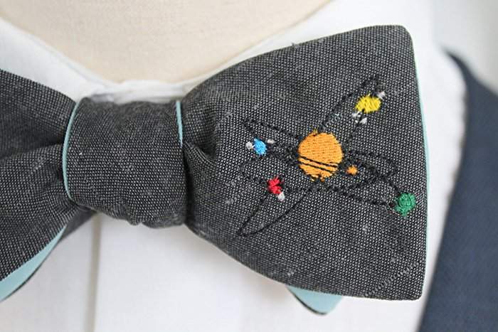 These handmade bow ties will bring out the space nerd in every father. Made from a textured linen-silk blend, each tie is lined with a blue fabric.Price: $70Available at Handsome and Lace