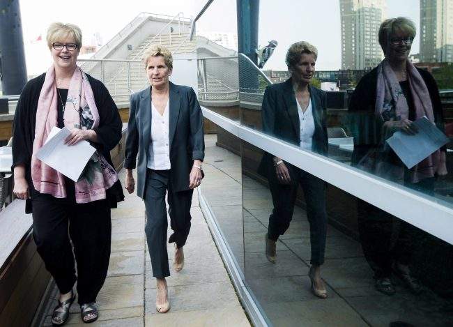 Ontario Liberal Leader Kathleen Wynne and Liberal candidate Shelley Carroll make a campaign stop in Toronto, May 23, 2018. 