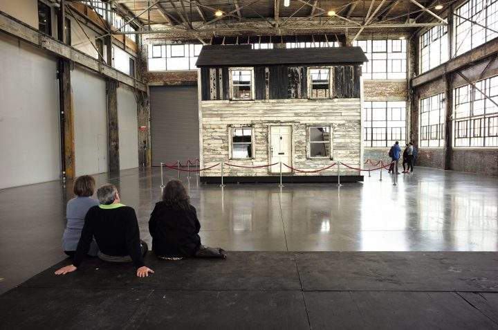 Visitors view the rebuilt house of Rosa Parks at the WaterFire Arts Center in Providence, R.I.