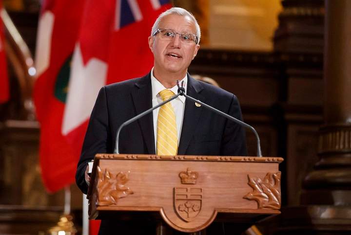 Vic Fedeli speaks as he is sworn as Finance Minister June 29, 2018. THE CANADIAN PRESS/Mark Blinch