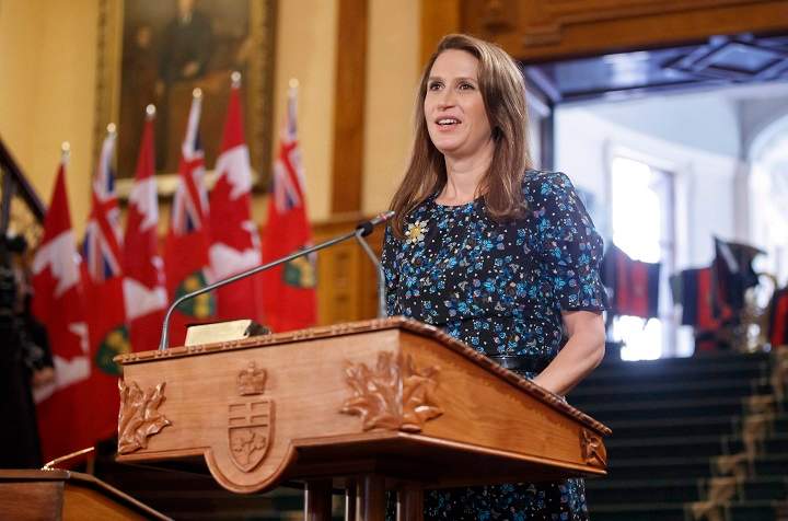 Caroline Mulroney speaks as she is sworn as Ontario Attorney General on June 29, 2018. THE CANADIAN PRESS/Mark Blinch