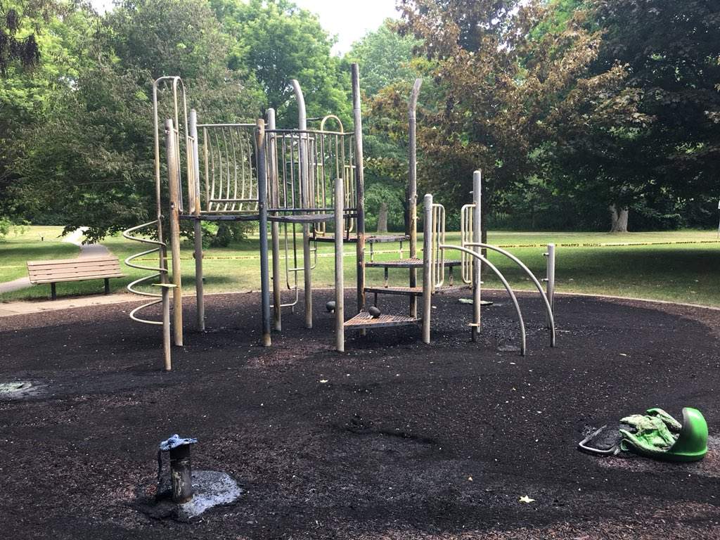 Fire and police were called to a park on South Street around 3 a.m. and found the blaze.