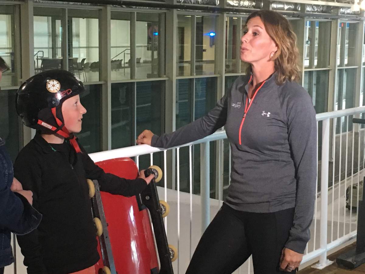 Catriona Le May Doan chats with Anderson Bacon at WinSport’s Ice House. June 8, 2018.