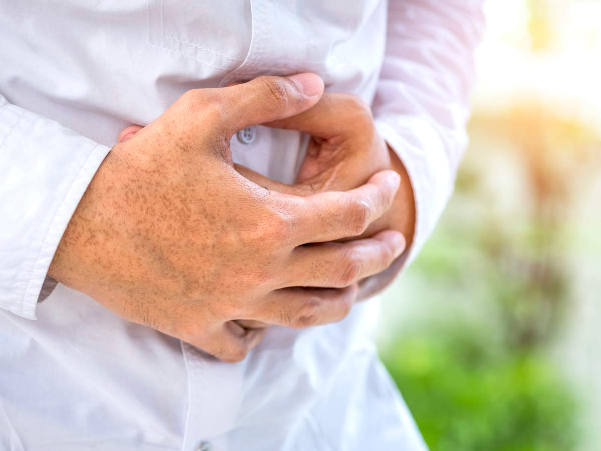 Common causes of belly bloat include eating too much and chewing sugarless gum.
