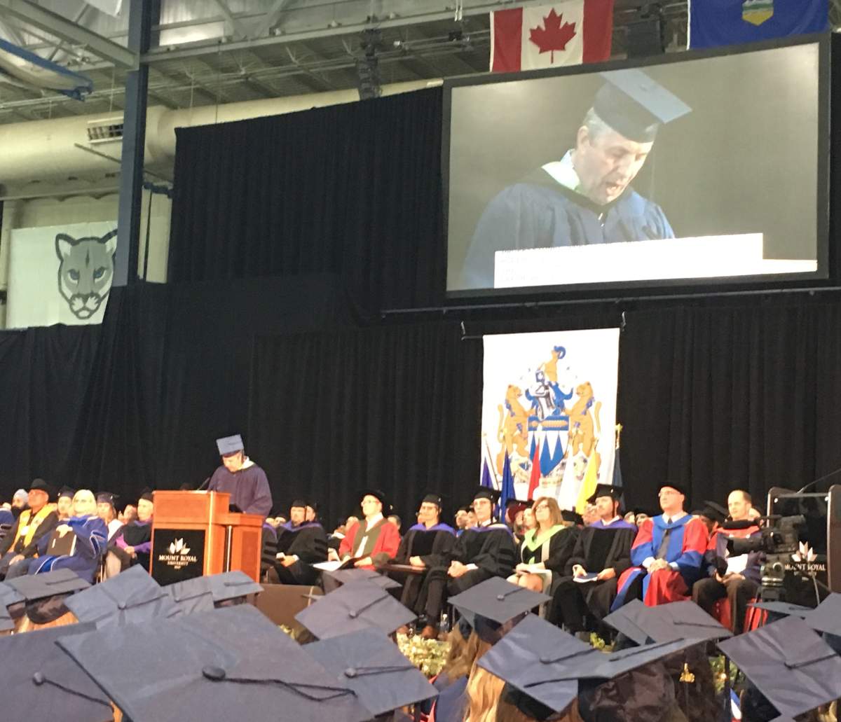 Bret “The Hitman” Hart speaks at the Mount Royal University convocation. June 1st, 2018.