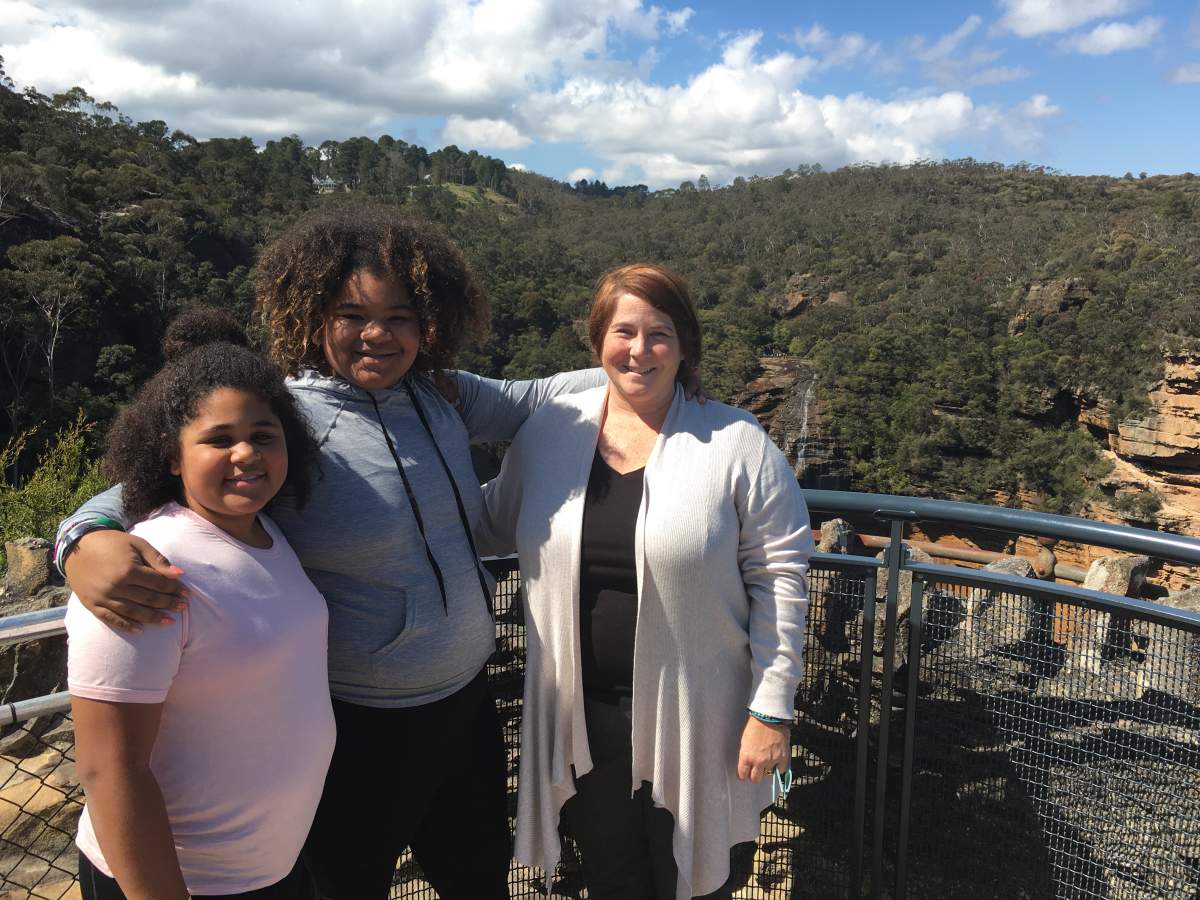 Christy Laverty with her daughters in Australia