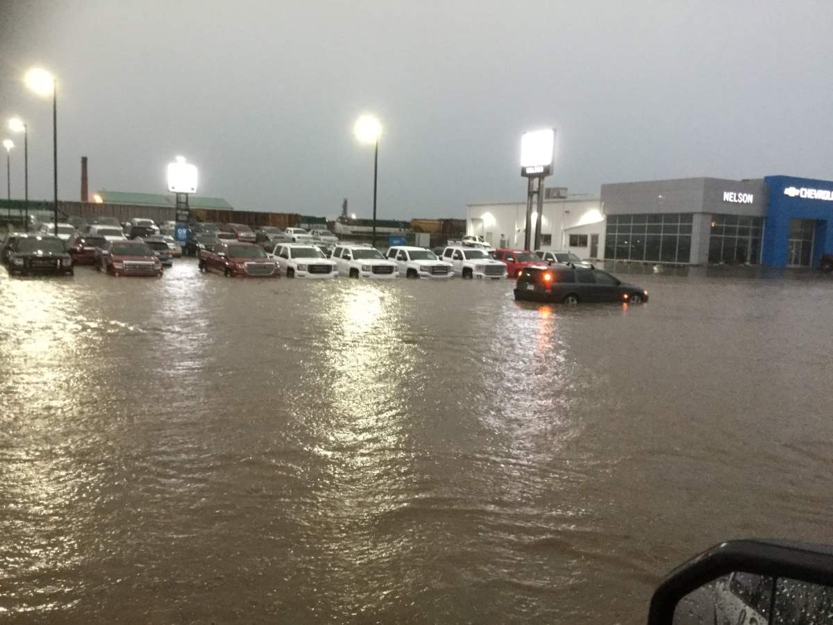 Localized flooding in Assiniboia, Sask after severe thunderstorms rolled through the region.