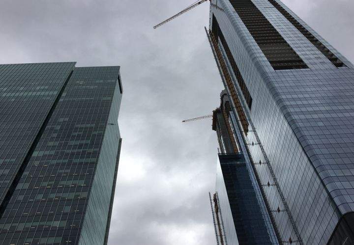 A photo of the Edmonton Tower (left) and JW Marriott Tower (right) in downtown Edmonton on June 12, 2018.