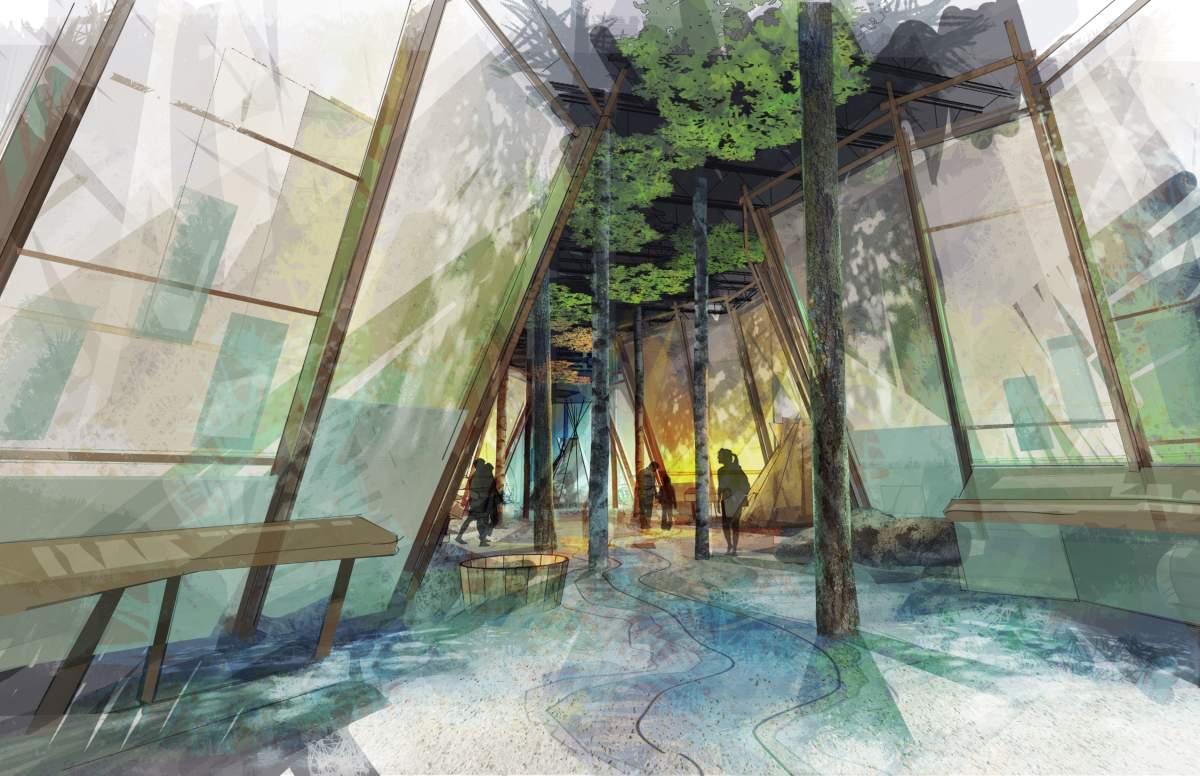 A view of the interior of the Indigenous Peoples Experience.