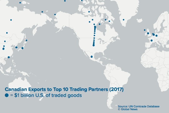 These animated maps show Canada has so much more to lose in a trade war than the U.S. - image