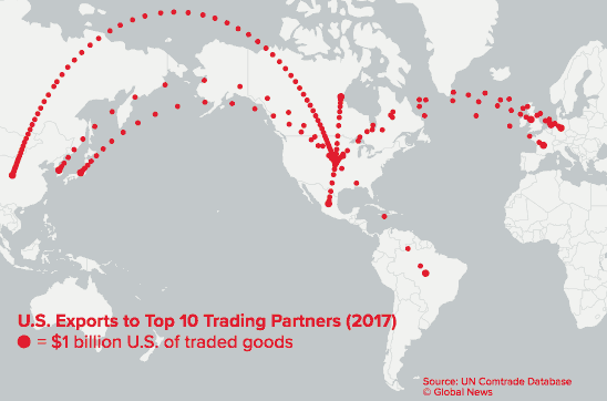 These animated maps show Canada has so much more to lose in a trade war than the U.S. - image