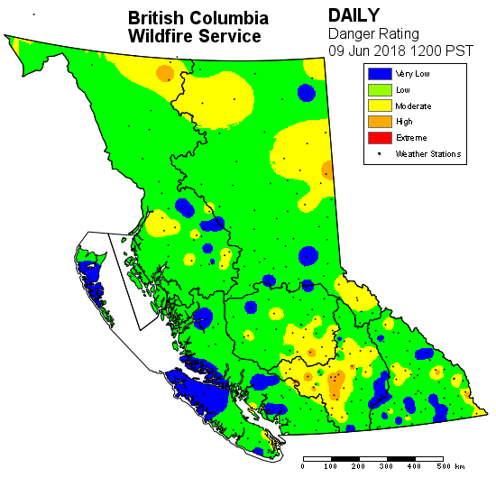 B.C. fire danger rating as of June 8, 2018.