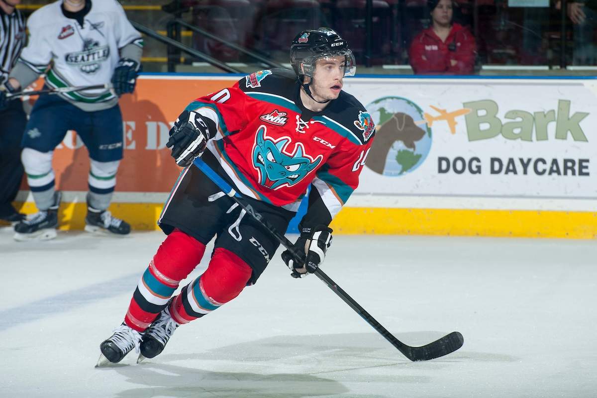 Gage Quinney, seen here in WHL regular-season action against the Seattle Thunderbirds on March 18, 2015, signed an entry level of the Vegas Golden Knights last week. 