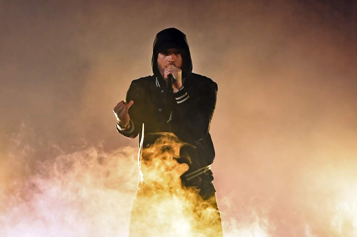 Eminem performs onstage during the 2018 iHeartRadio Music Awards which broadcasted live on TBS, TNT and truTV at The Forum on March 11, 2018 in Inglewood, Calif.