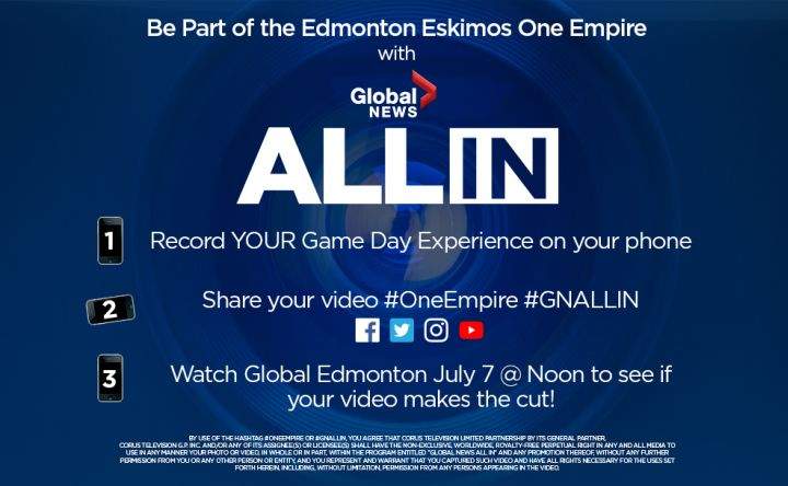 Global News goes ‘All In’ at the Edmonton Eskimos home opener and we need your help - image