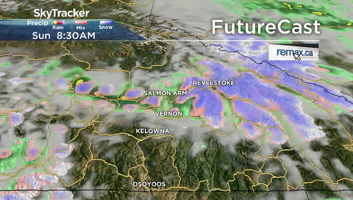 High elevation areas may see some snow Sunday morning in the BC Interior.