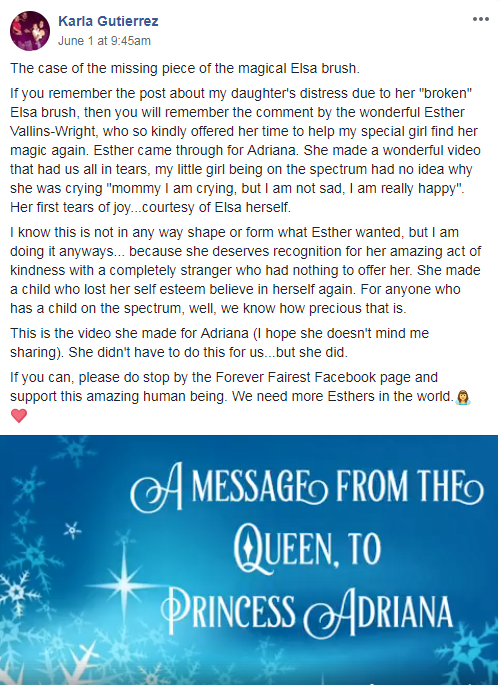Screenshot of Karla Gutierrez’s post and Esther Vallins’ video