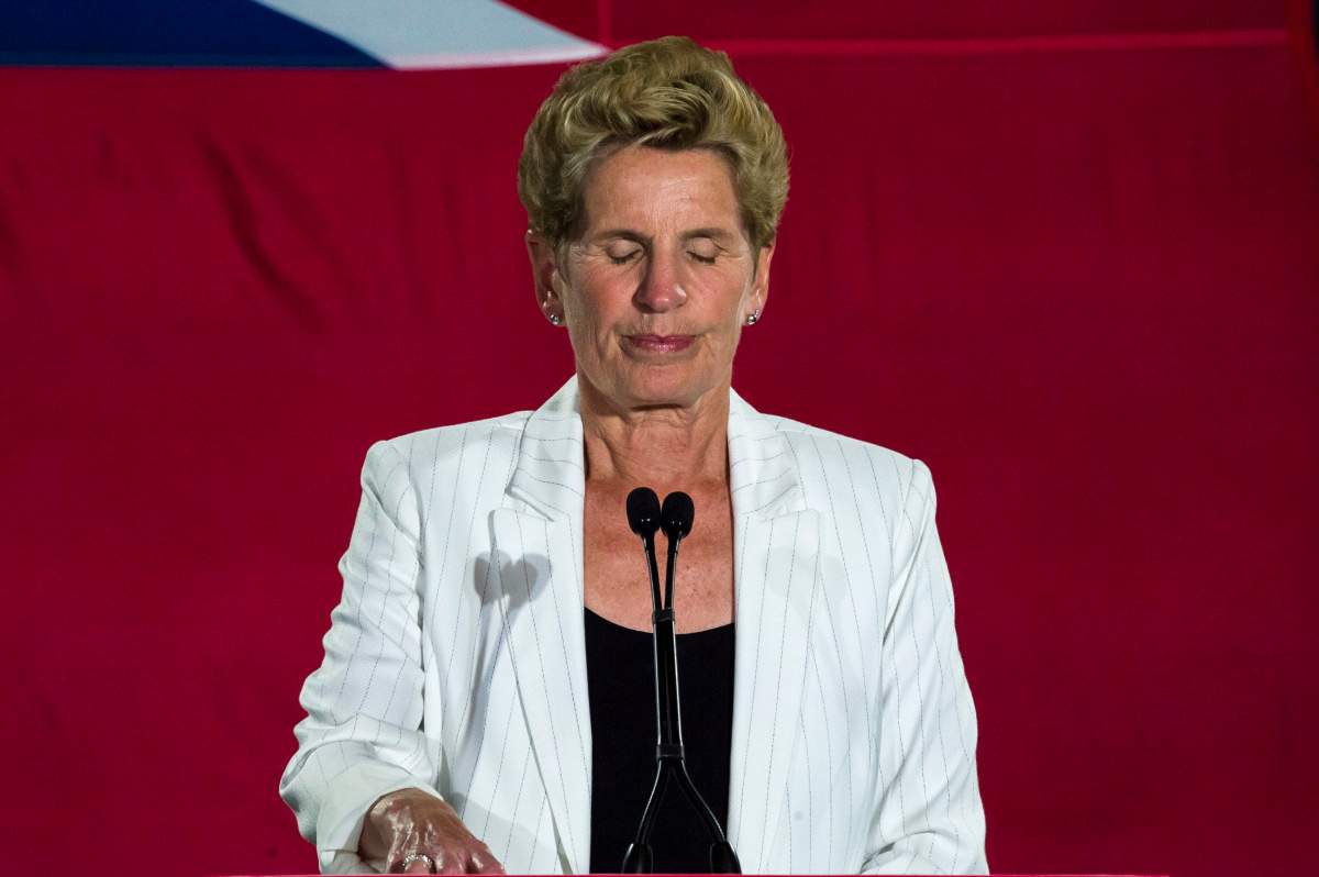 Former Ontario Premier Kathleen Wynne announces to supporters that she is stepping away from her Liberal seat during her election night party at York Mills Gallery in on Thursday, June 7, 2018.